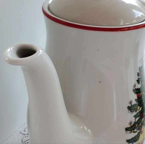 Cuthbertson American Christmas Tree Coffee Tea Pot Red Rim Wl Lid VTG  9" - Picture 8 of 9